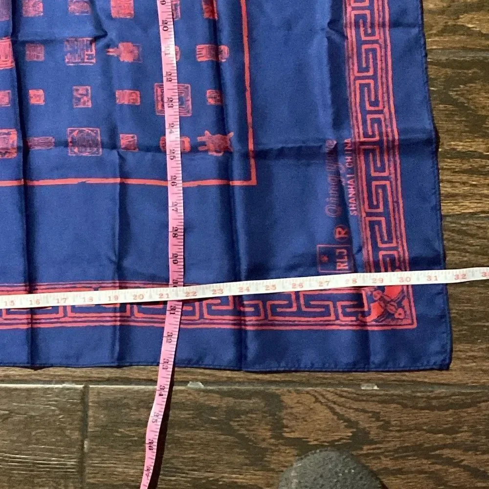 RLJ Qing Yue Shanghai China Blue and Red Silk Scarf
